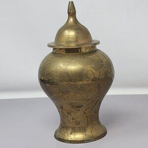 Vintage Brass Lidded Urn Vase with Patina – Classic Home Decor
